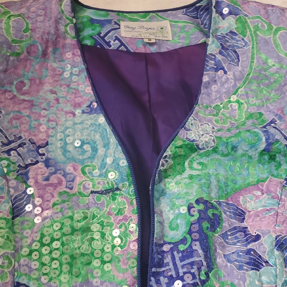 Vtg Sequin-Embellished Lavender & Aqua Women's Blazer - Picture 16 of 17